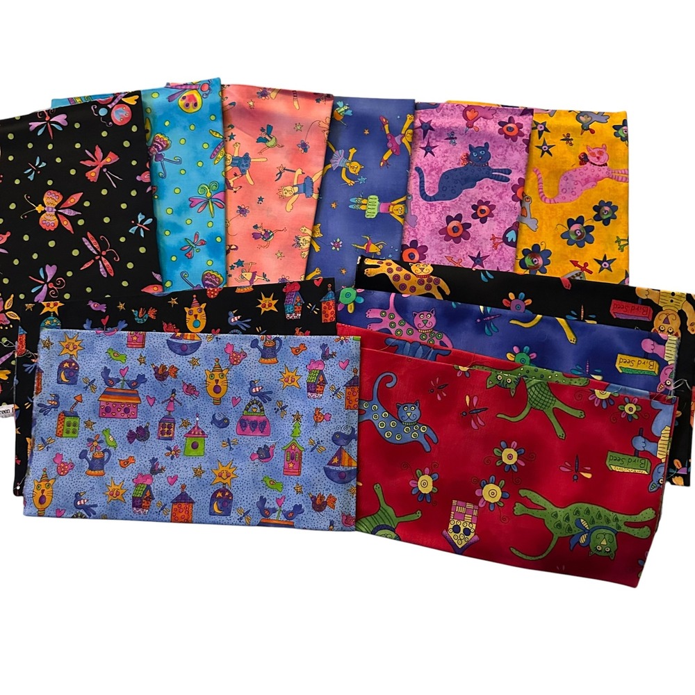 Benartex Mary Lou Weidman Krazy Kats Fabric Fat Quarter Lot 11pc Whimsical Quilt